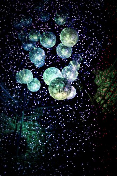 Méduses lumineuses flottant dans une mer d'étoiles scintillantes.